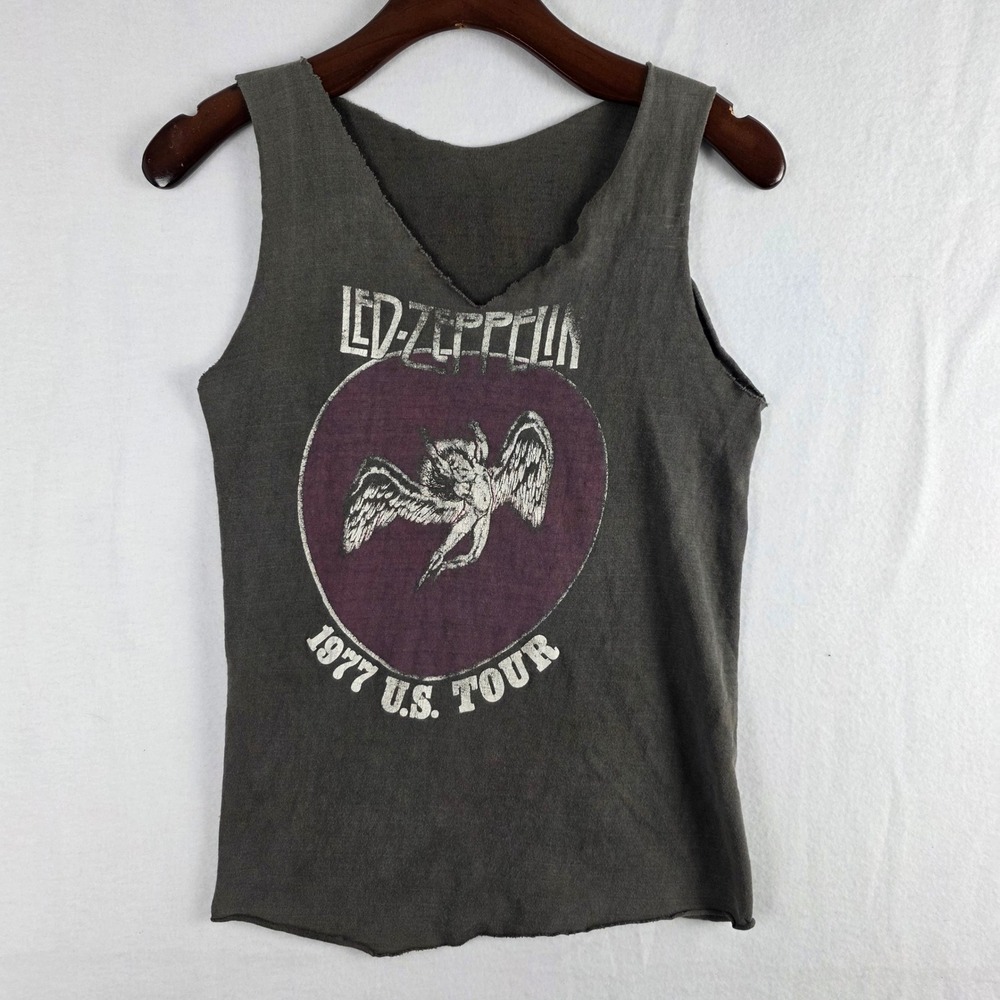 Vintage Led Zeppelin 1977 US Tour Graphic Tank Top Gray Distressed XS